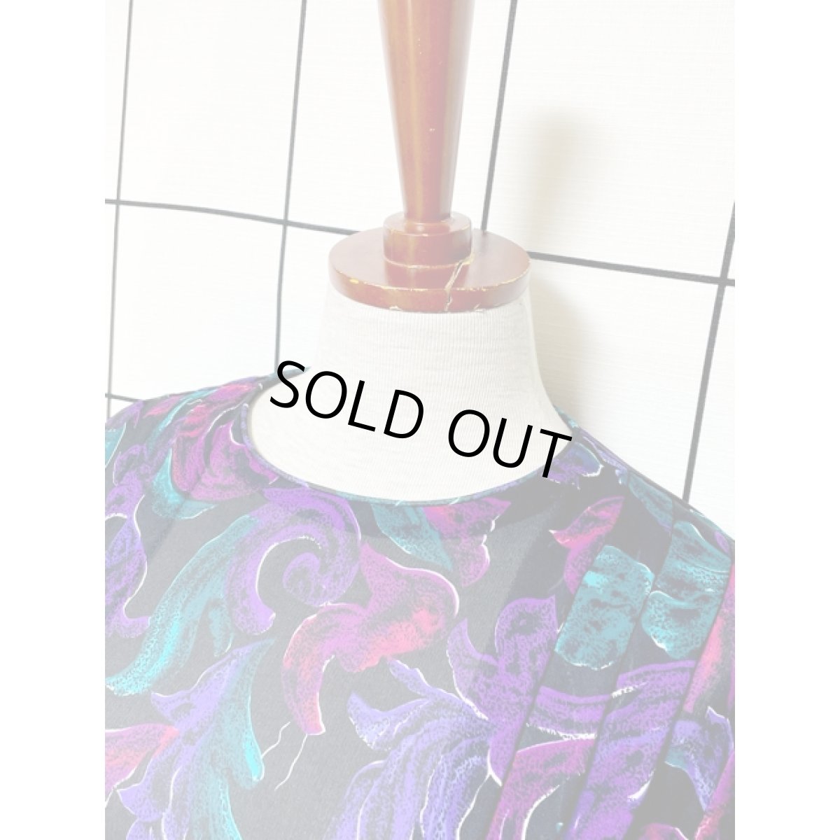 画像4: UNIONMADE 花柄 アート調 ウエストゴム 長袖 レトロ アメリカ古着 ヴィンテージワンピース (4)