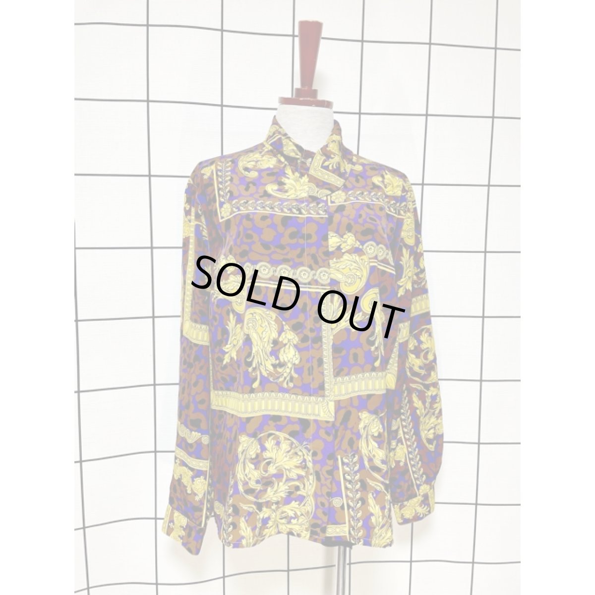 画像3: スカーフ柄 アシンメトリー襟 シャツ 長袖 アメリカ古着 レトロ ヴィンテージブラウス (3)