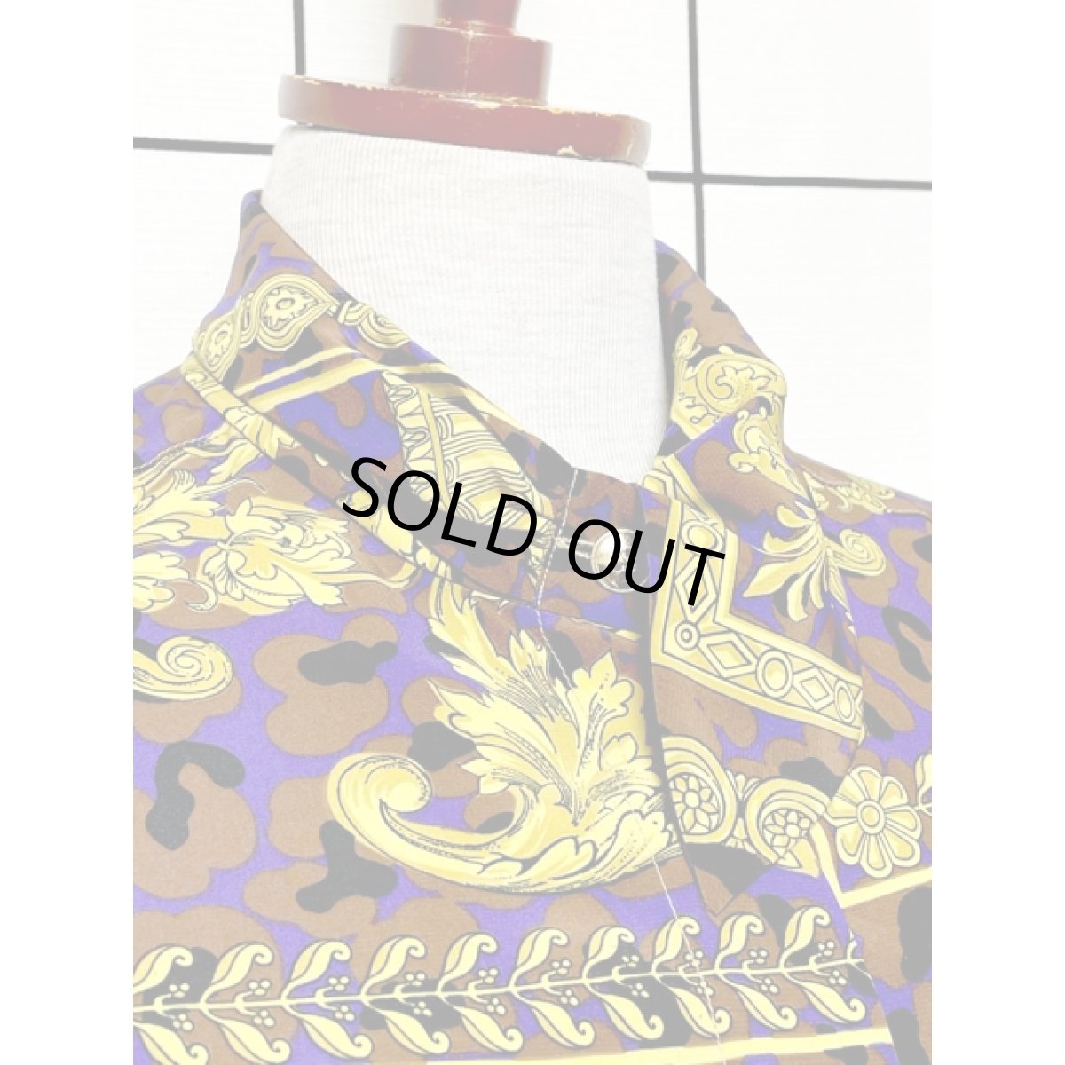 画像8: スカーフ柄 アシンメトリー襟 シャツ 長袖 アメリカ古着 レトロ ヴィンテージブラウス (8)