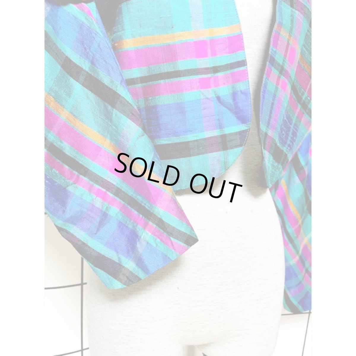 画像6: ショート丈 ノーカラー チェック柄 レトロ 古着 ヴィンテージジャケット (6)