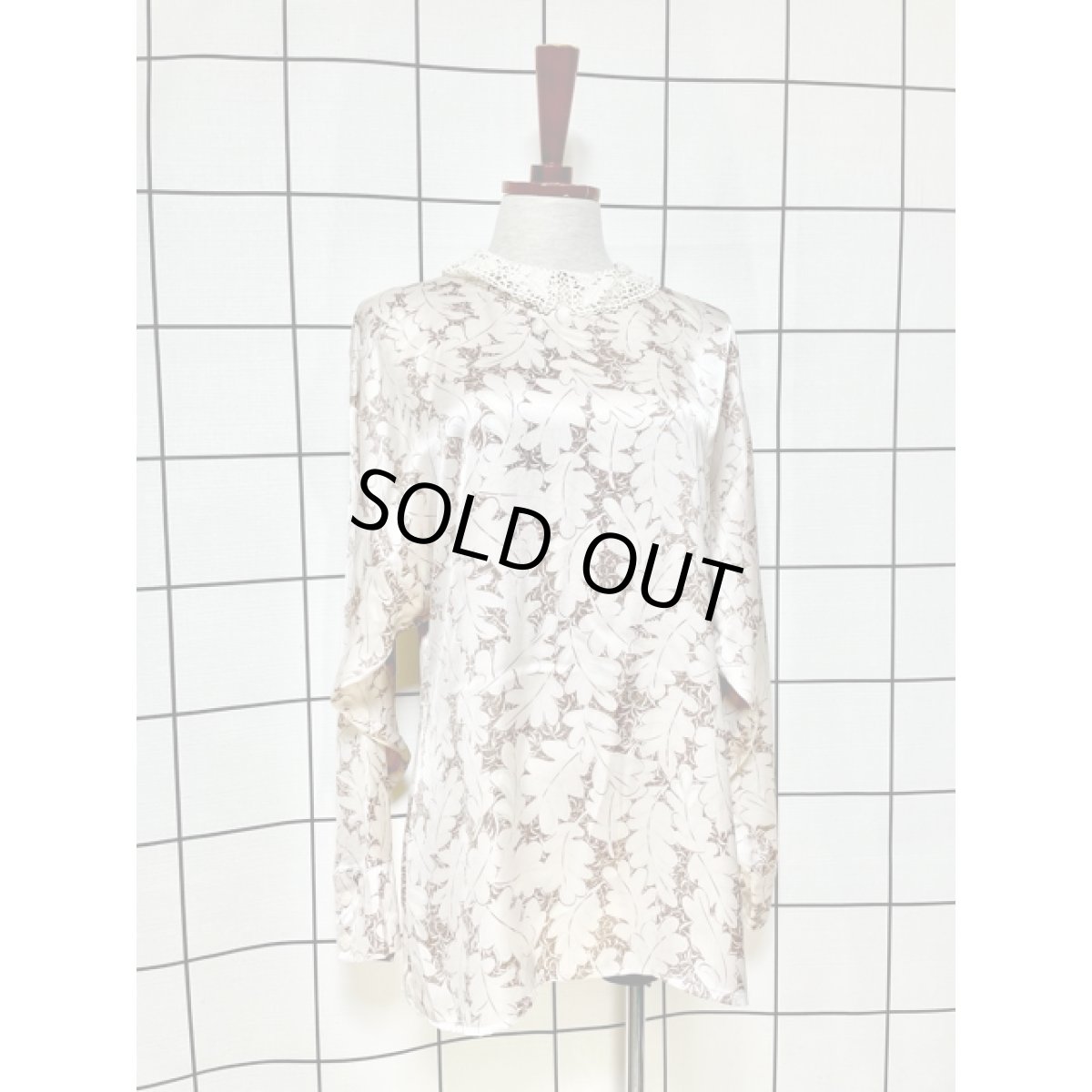 画像5: レース襟 後ろボタン レトロ シャツ 長袖 アメリカ古着 ヴィンテージブラウス (5)