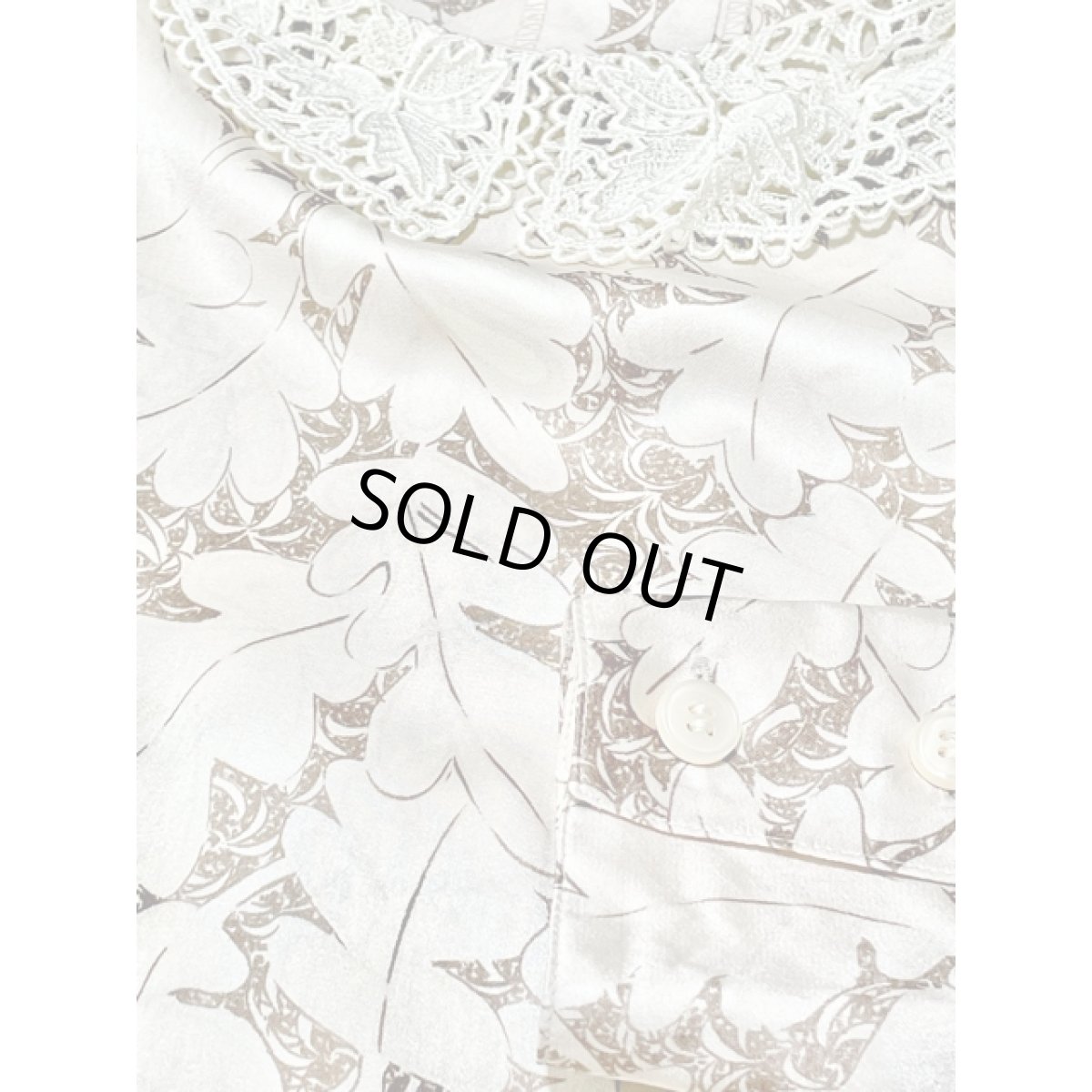 画像10: レース襟 後ろボタン レトロ シャツ 長袖 アメリカ古着 ヴィンテージブラウス (10)