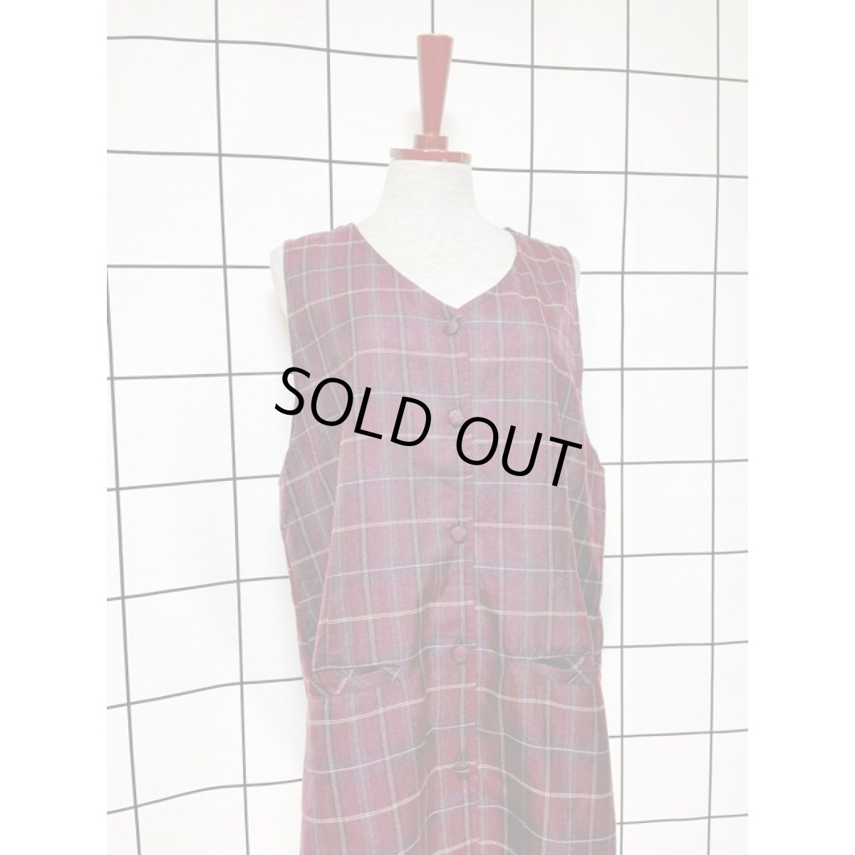 画像4: チェック柄 前開き レトロ アメリカ古着 ノースリーブ ヴィンテージワンピース (4)