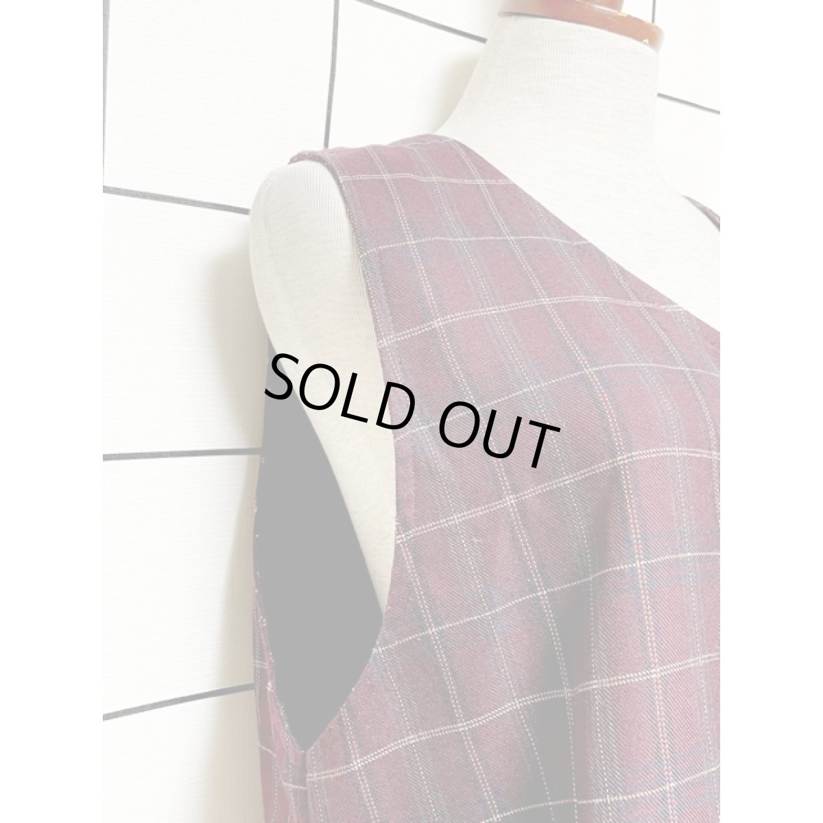 画像7: チェック柄 前開き レトロ アメリカ古着 ノースリーブ ヴィンテージワンピース (7)