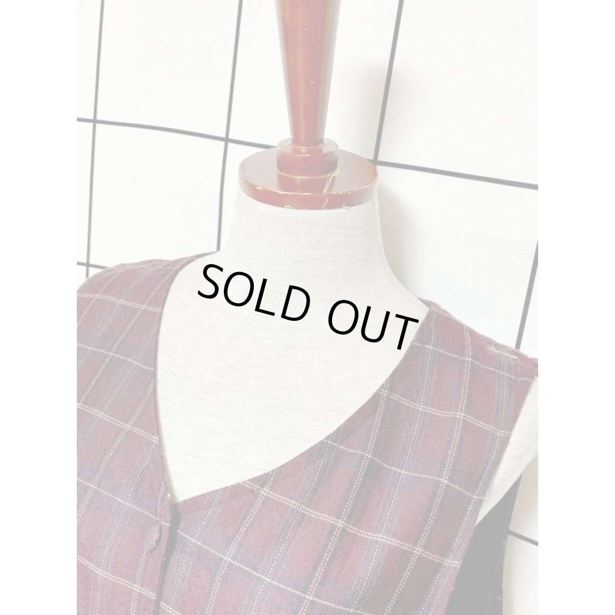 画像5: チェック柄 前開き レトロ アメリカ古着 ノースリーブ ヴィンテージワンピース (5)