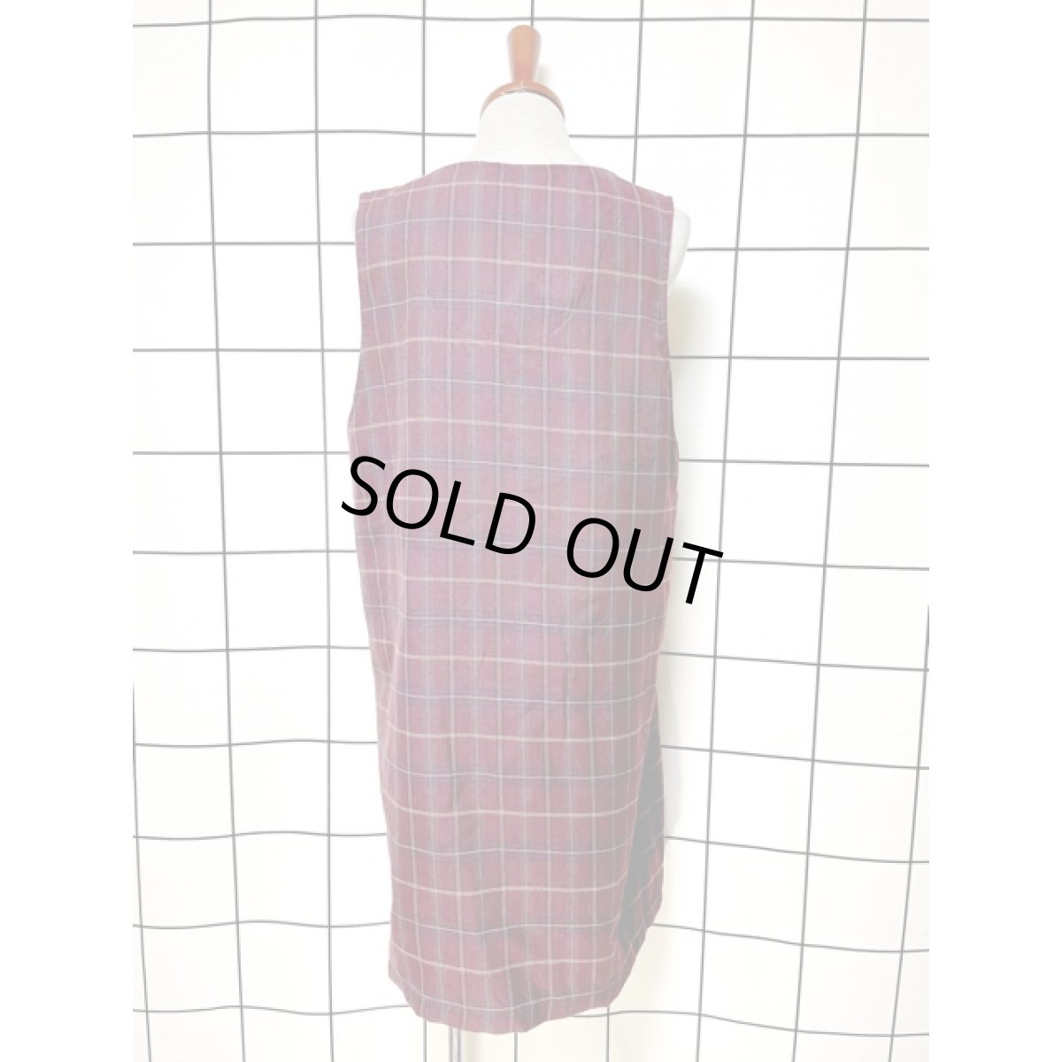 画像3: チェック柄 前開き レトロ アメリカ古着 ノースリーブ ヴィンテージワンピース (3)