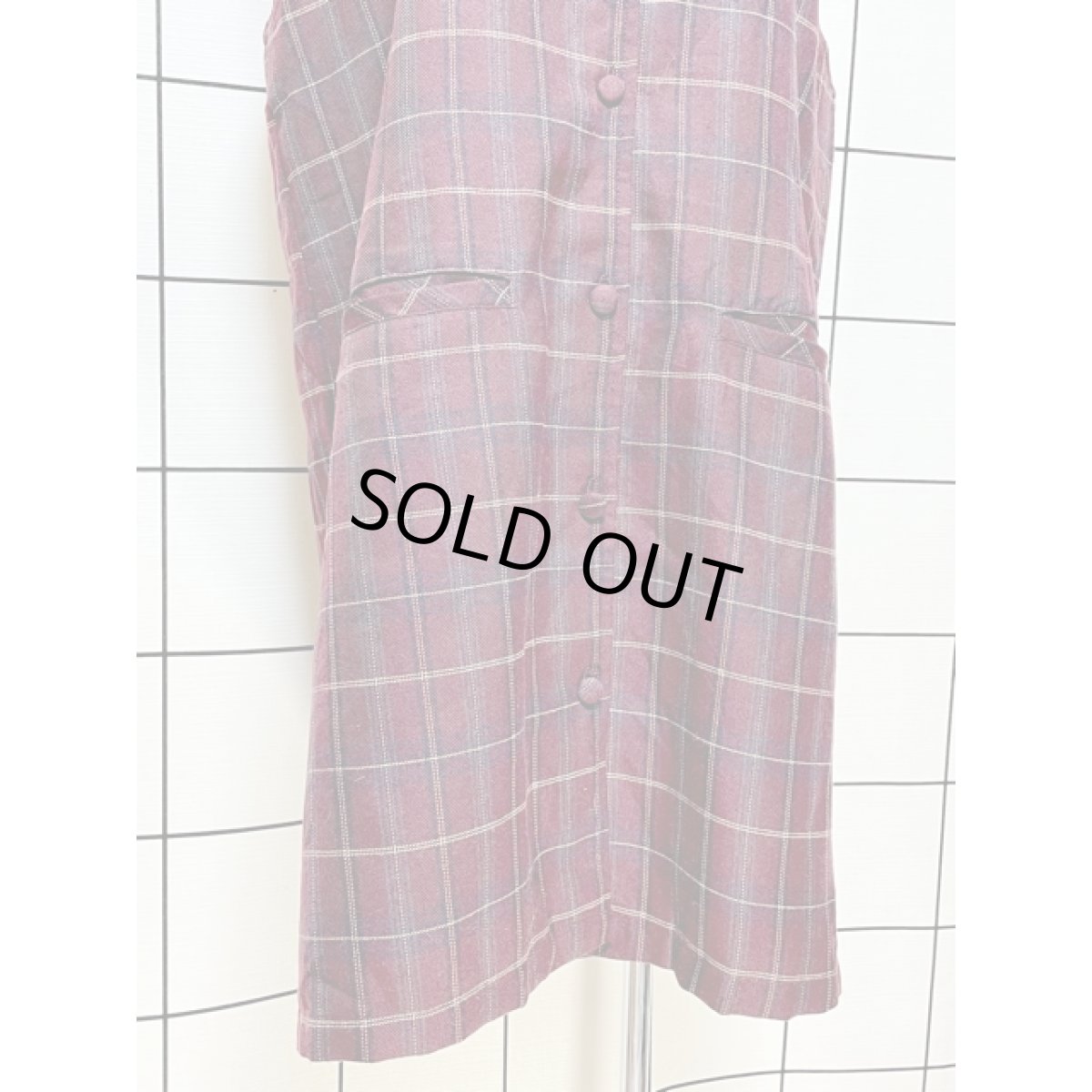 画像8: チェック柄 前開き レトロ アメリカ古着 ノースリーブ ヴィンテージワンピース (8)