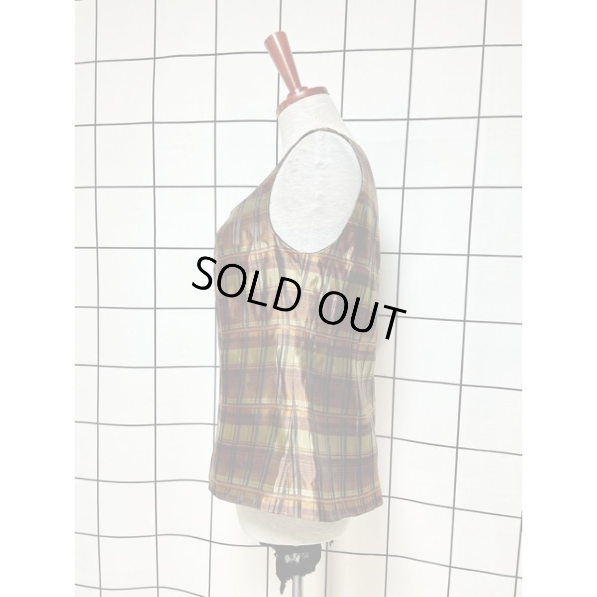 画像2: チェック柄 レトロ アメリカ古着 ノースリーブ ヴィンテージトップス (2)