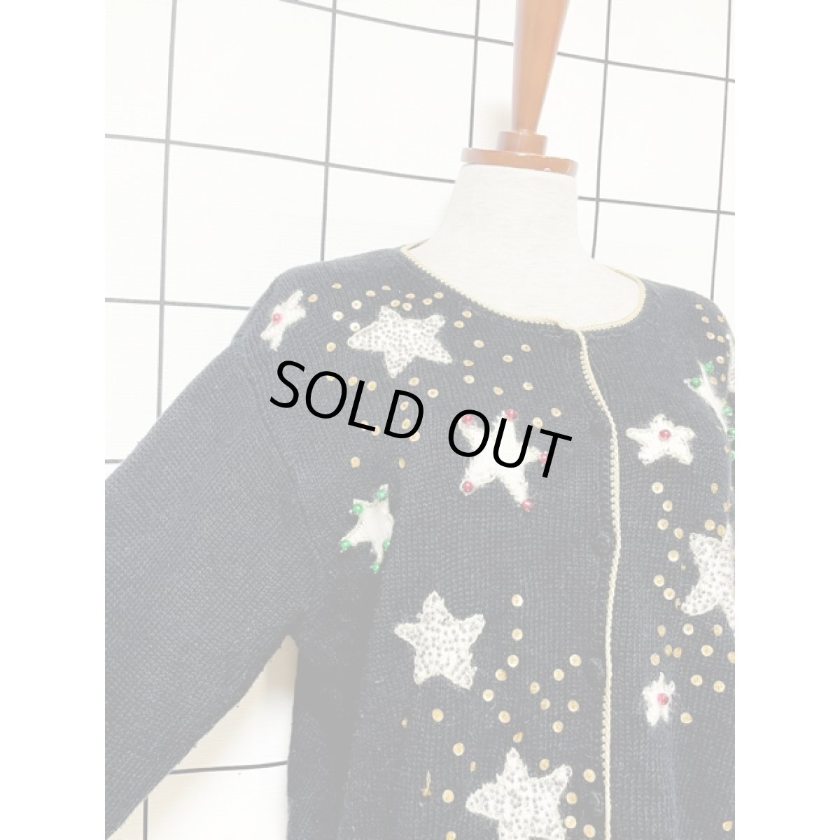 画像6: スパンコール装飾 スター ブラック レトロ アメリカ古着 ヴィンテージ ニットカーディガン (6)