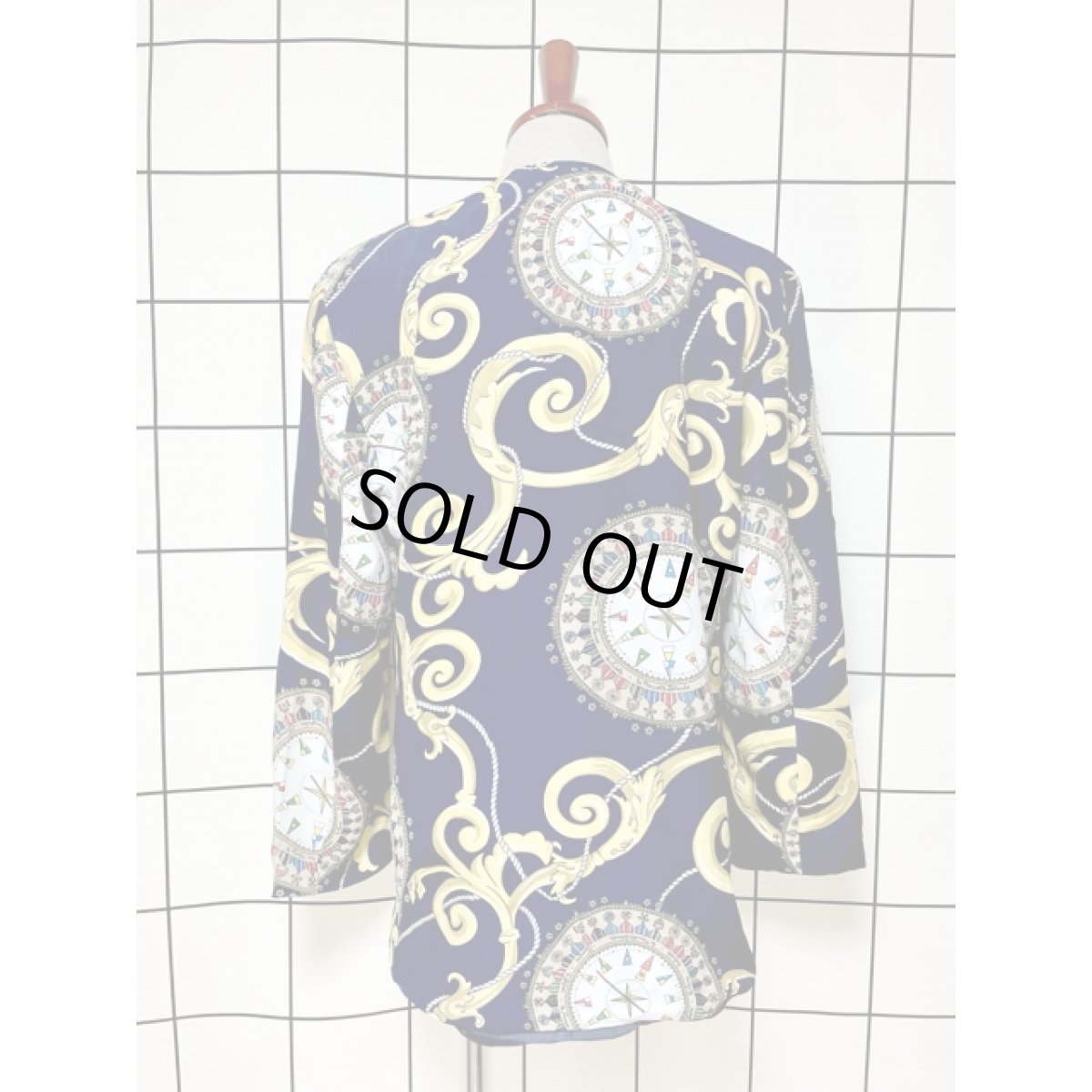 画像2: スカーフ柄 ネイビー シングルボタン レトロ アメリカ古着 ヴィンテージジャケット (2)