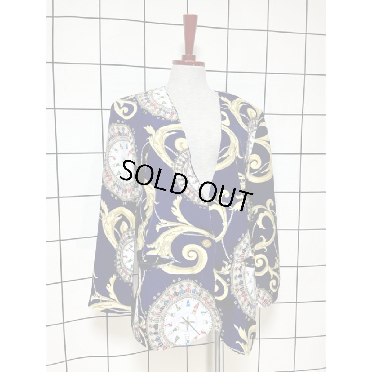 画像3: スカーフ柄 ネイビー シングルボタン レトロ アメリカ古着 ヴィンテージジャケット (3)