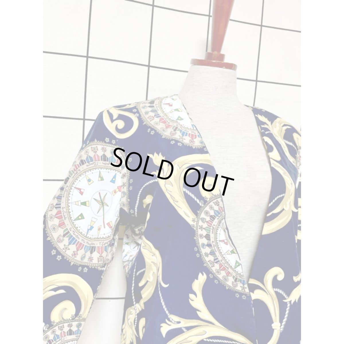 画像6: スカーフ柄 ネイビー シングルボタン レトロ アメリカ古着 ヴィンテージジャケット (6)