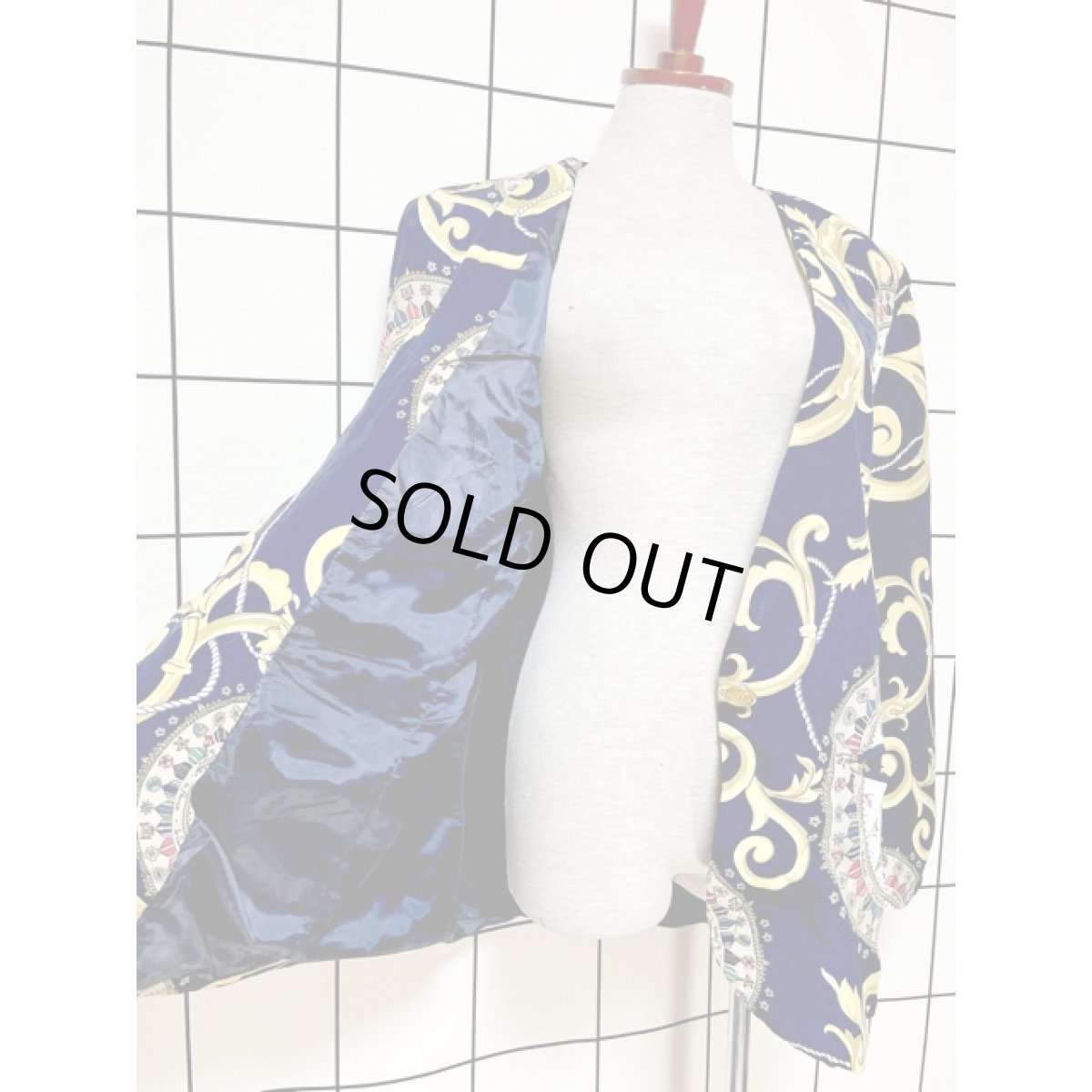 画像8: スカーフ柄 ネイビー シングルボタン レトロ アメリカ古着 ヴィンテージジャケット (8)