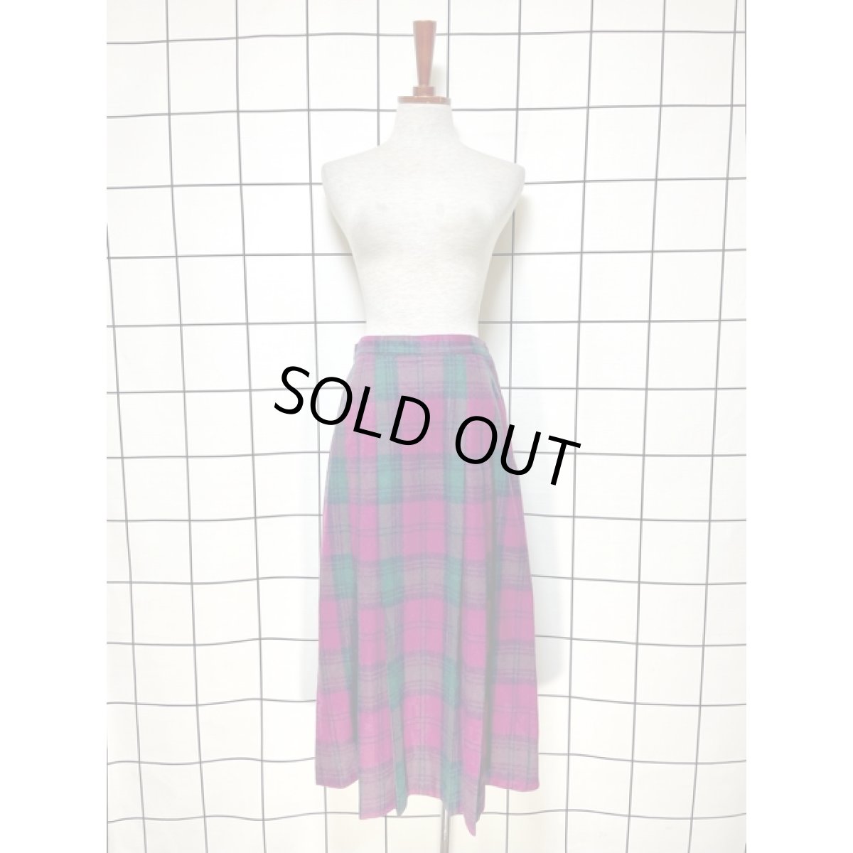 画像3: チェック柄 ウール混紡 レトロ アメリカ古着 ヴィンテージスカート (3)