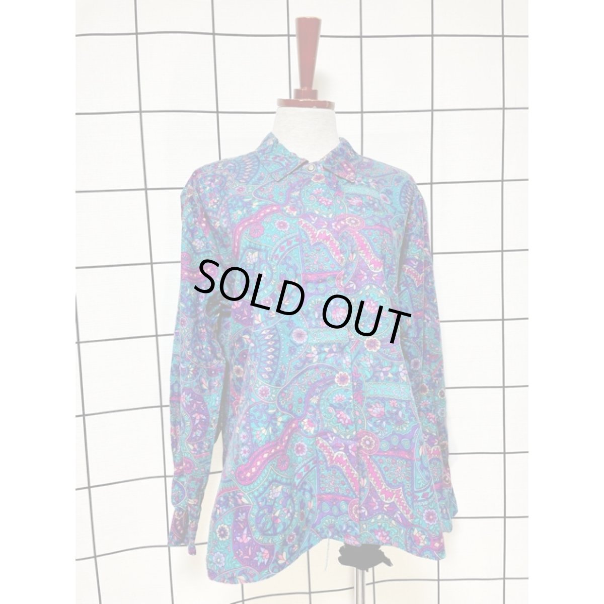 画像3: レトロサイケ 花柄 アメリカ古着 長袖 シャツ ヴィンテージブラウス (3)