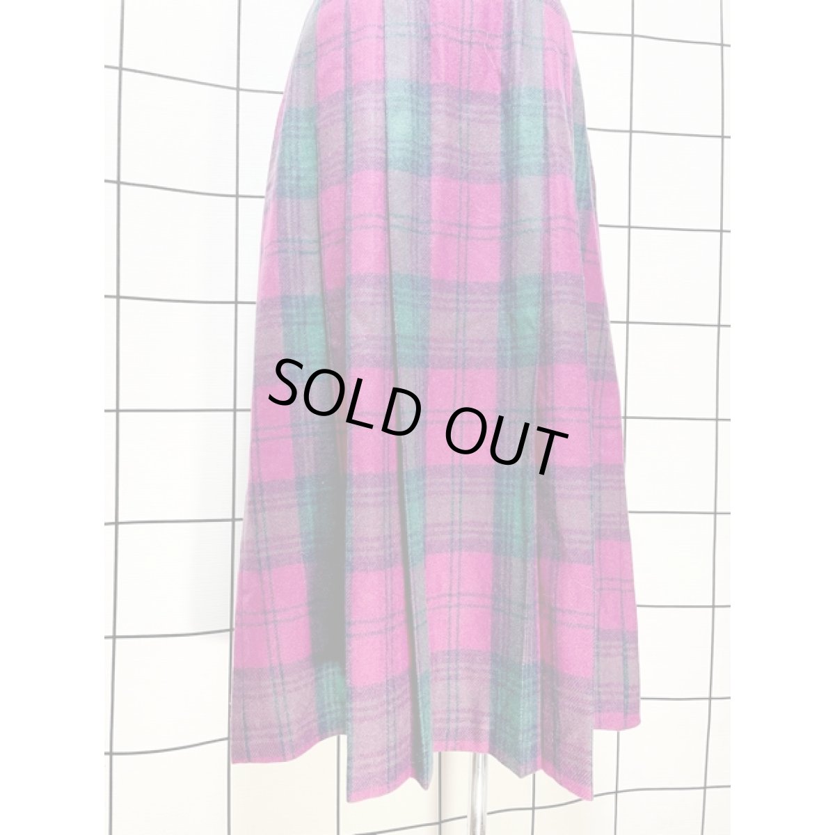 画像2: チェック柄 ウール混紡 レトロ アメリカ古着 ヴィンテージスカート (2)