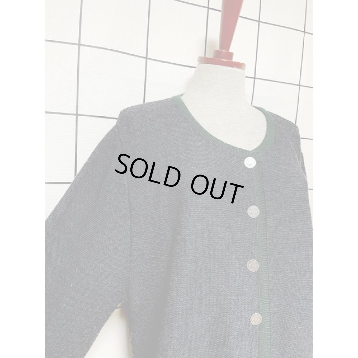 画像6: グレー グリーン レトロ ヨーロッパ古着 ヴィンテージニットカーディガン (6)