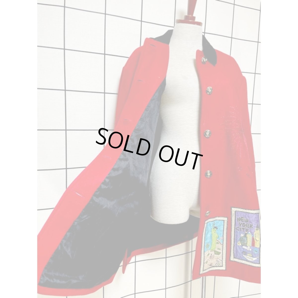 画像11: 風景模様パッチ 織り模様 レッド ブラック レトロ India古着 ヴィンテージコート (11)