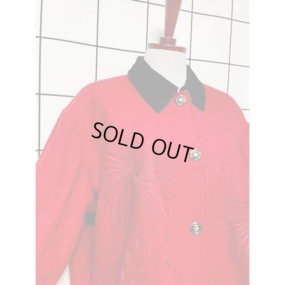 画像8: 風景模様パッチ 織り模様 レッド ブラック レトロ India古着 ヴィンテージコート (8)