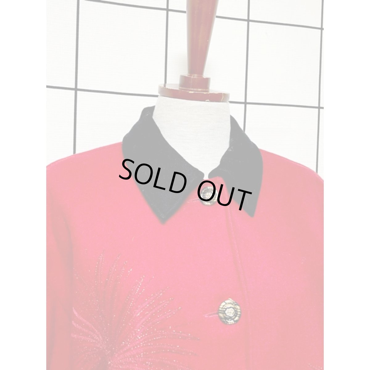 画像7: 風景模様パッチ 織り模様 レッド ブラック レトロ India古着 ヴィンテージコート (7)