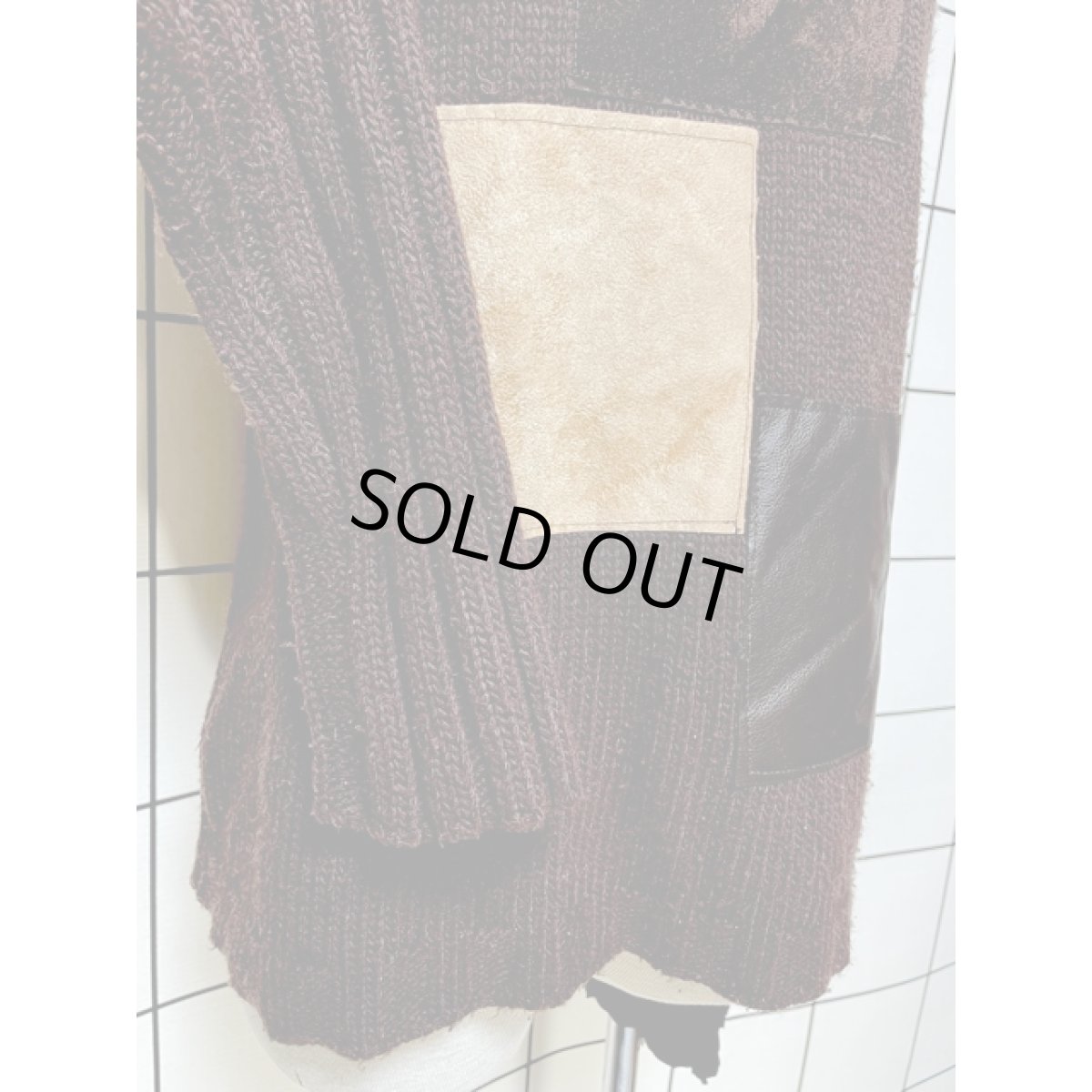 画像7: Italy製 3種のフェイクレザー ハイネック ブラウン ヨーロッパ古着 ヴィンテージニットセーター (7)