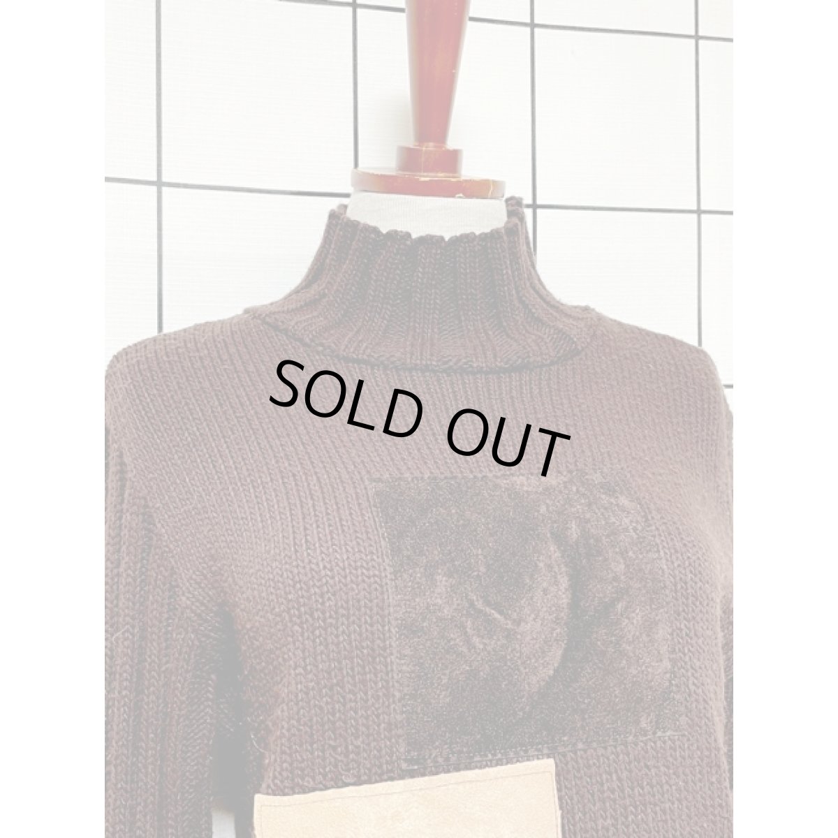 画像5: Italy製 3種のフェイクレザー ハイネック ブラウン ヨーロッパ古着 ヴィンテージニットセーター (5)