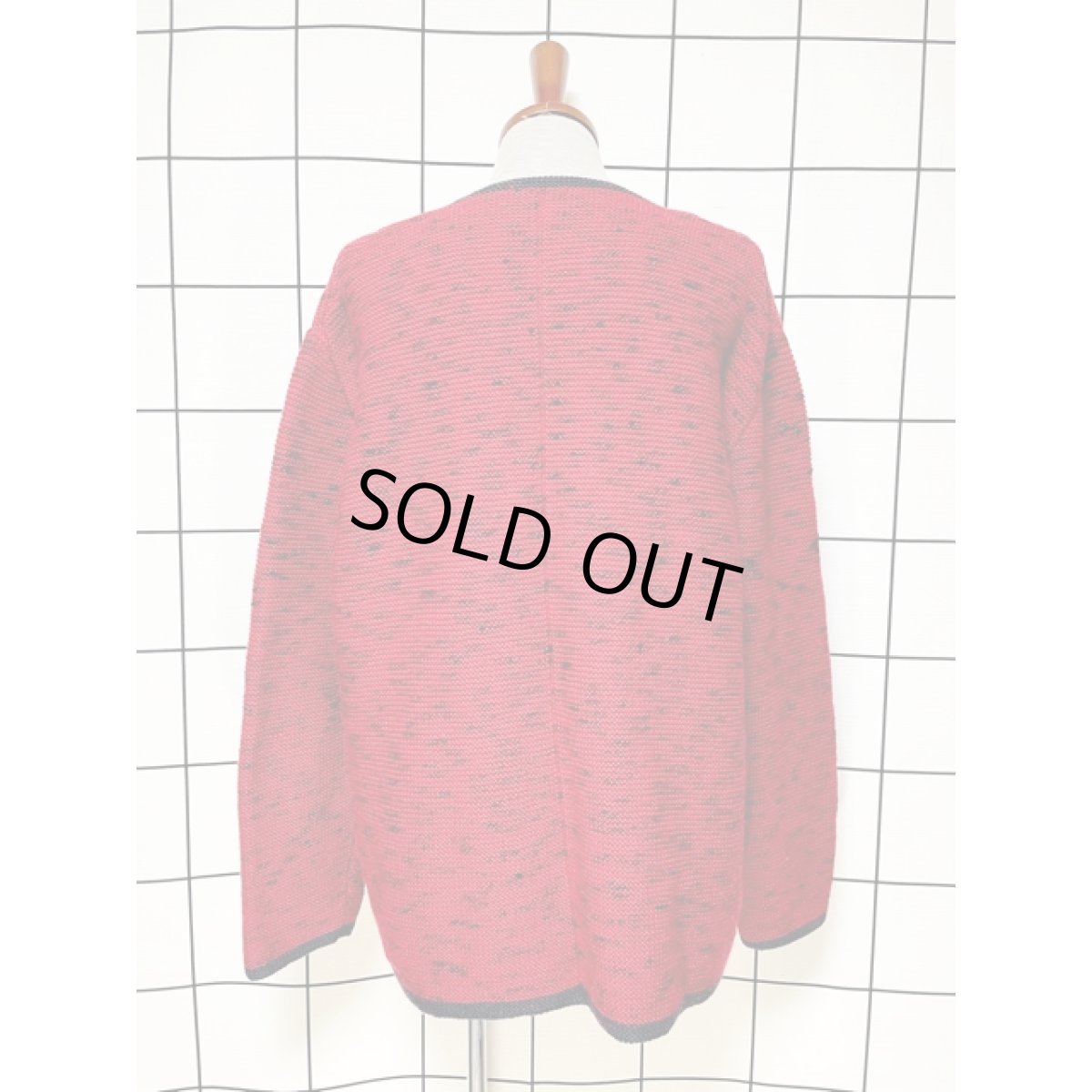 画像2: レッド ネイビー レトロ ヨーロッパ古着 ヴィンテージニットカーディガン (2)