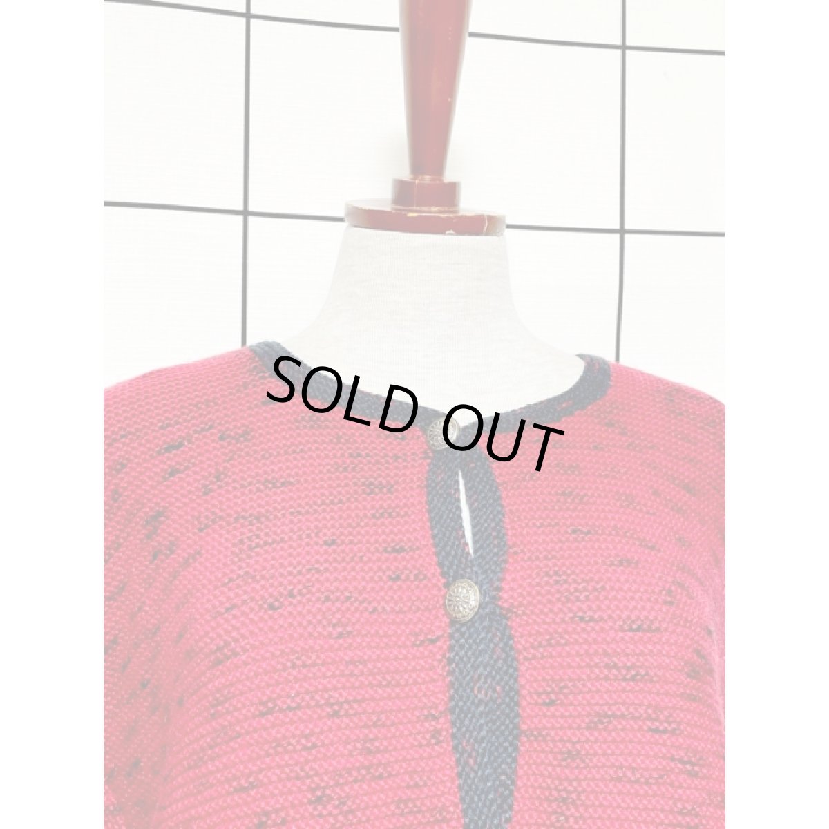 画像5: レッド ネイビー レトロ ヨーロッパ古着 ヴィンテージニットカーディガン (5)