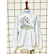 画像1: ミツバチ バタフライ 花柄 グレー Ｍorningsun レトロ アメリカ古着 ヴィンテージスウェット (1)