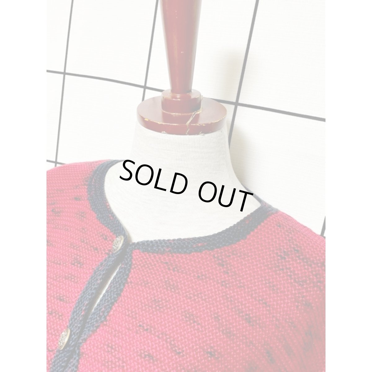 画像4: レッド ネイビー レトロ ヨーロッパ古着 ヴィンテージニットカーディガン (4)