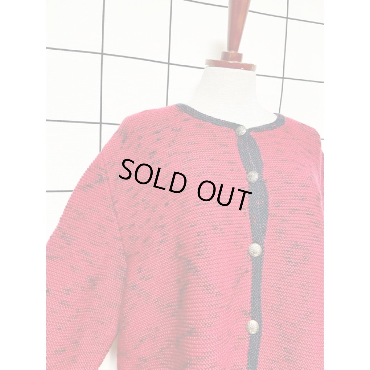 画像6: レッド ネイビー レトロ ヨーロッパ古着 ヴィンテージニットカーディガン (6)