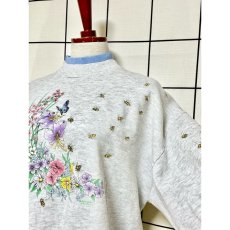 画像6: ミツバチ バタフライ 花柄 グレー Ｍorningsun レトロ アメリカ古着 ヴィンテージスウェット (6)