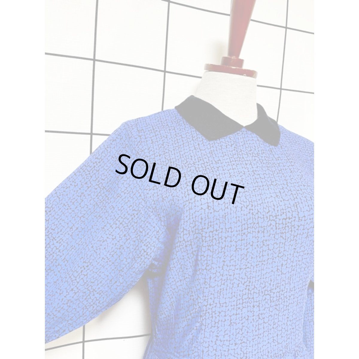 画像6: アート調 ブルー ブラック 長袖 レトロ アメリカ古着 ヴィンテージワンピース (6)