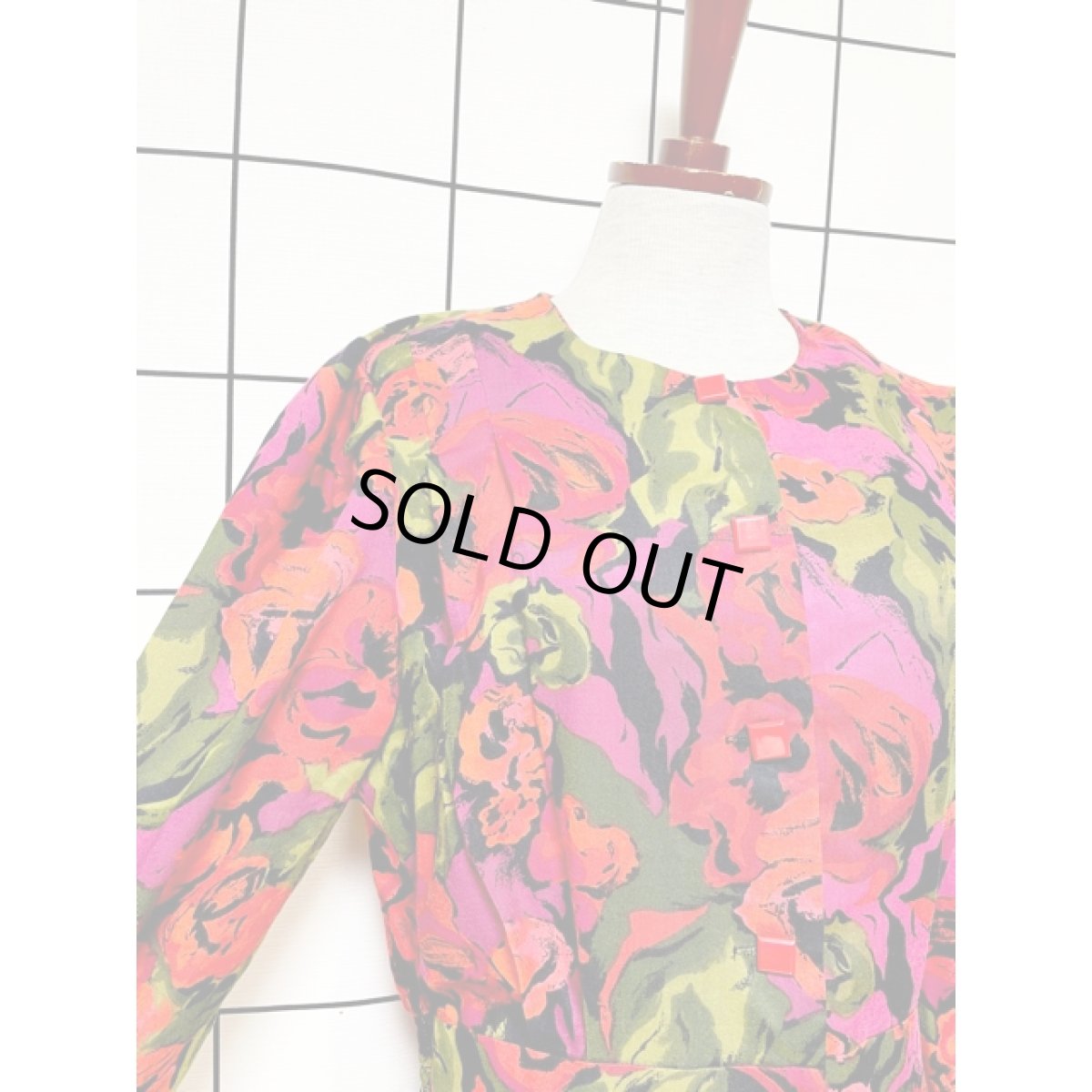 画像6: 花柄 前開き ウエストゴム レトロ アメリカ古着 ヴィンテージワンピース (6)