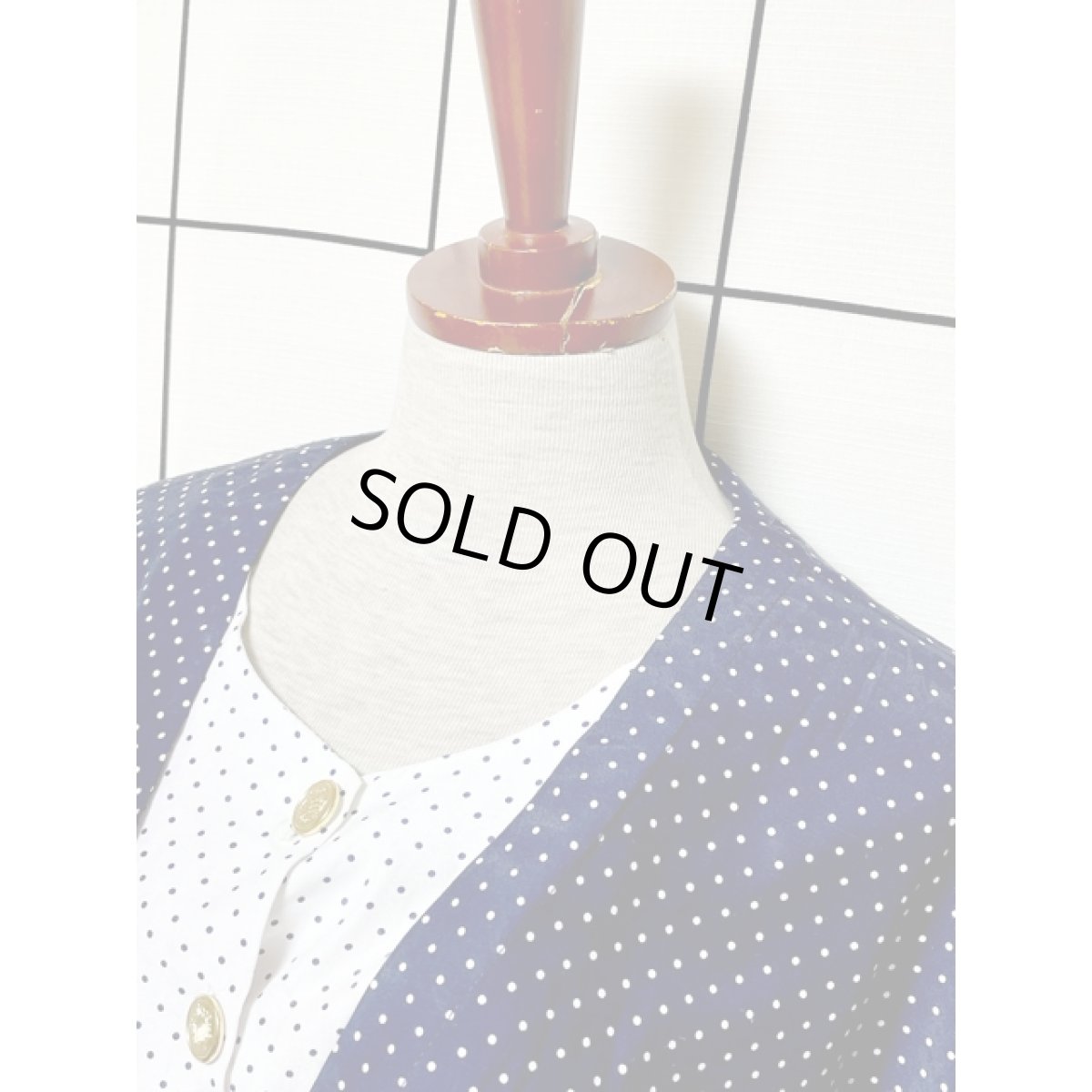 画像3: ドット ドルマンスリーブ UNIONMADE ホワイト ネイビー ウエストゴム レトロ アメリカ古着 ヴィンテージワンピース (3)