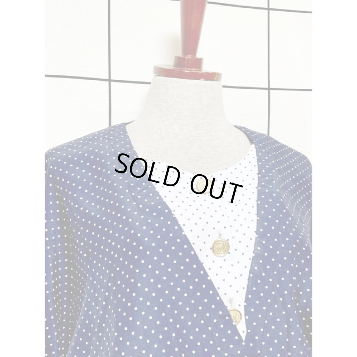 画像4: ドット ドルマンスリーブ UNIONMADE ホワイト ネイビー ウエストゴム レトロ アメリカ古着 ヴィンテージワンピース (4)