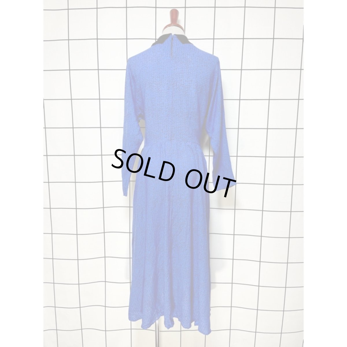 画像2: アート調 ブルー ブラック 長袖 レトロ アメリカ古着 ヴィンテージワンピース (2)