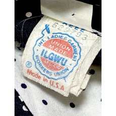 画像12: ドット ドルマンスリーブ UNIONMADE ホワイト ネイビー ウエストゴム レトロ アメリカ古着 ヴィンテージワンピース (12)