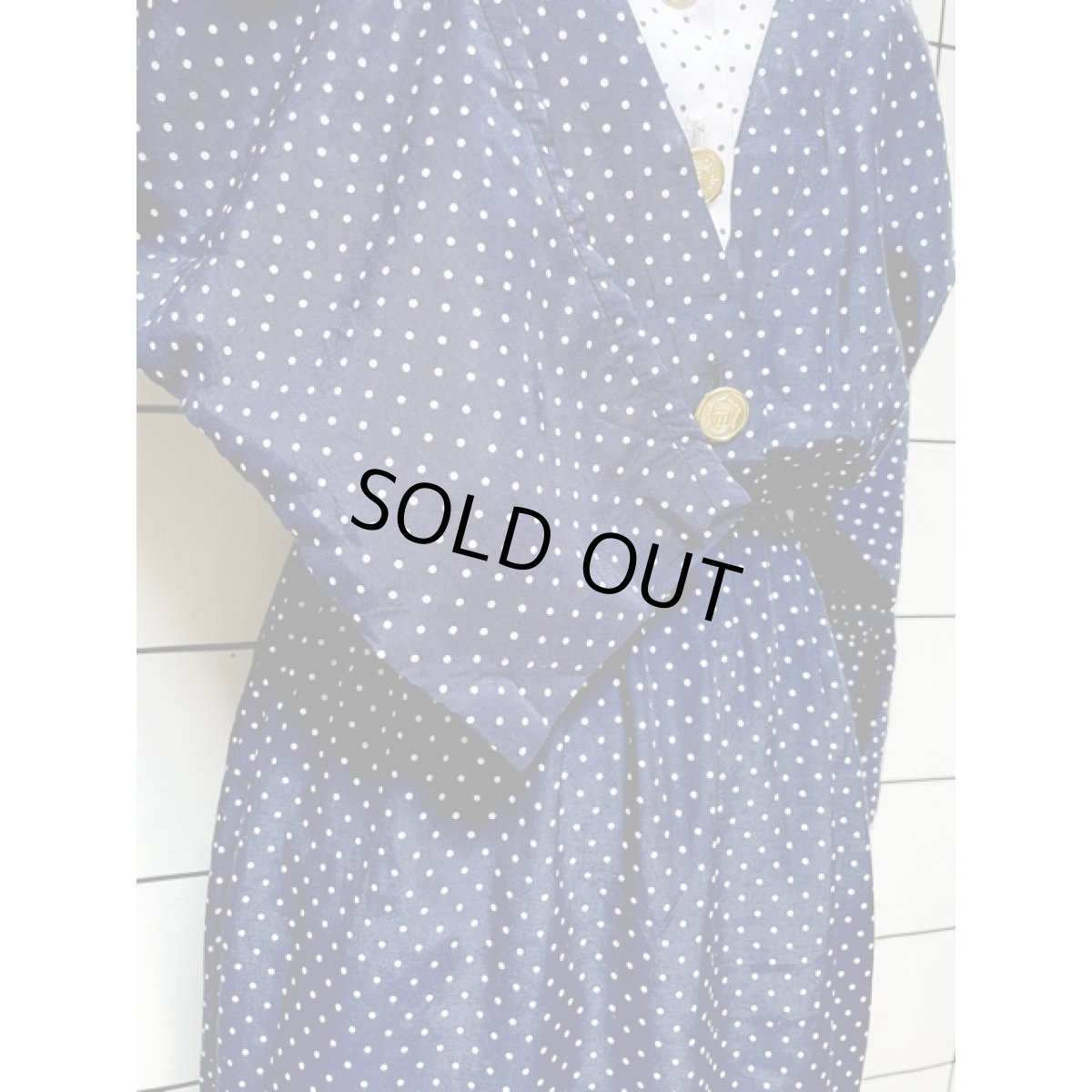 画像6: ドット ドルマンスリーブ UNIONMADE ホワイト ネイビー ウエストゴム レトロ アメリカ古着 ヴィンテージワンピース (6)