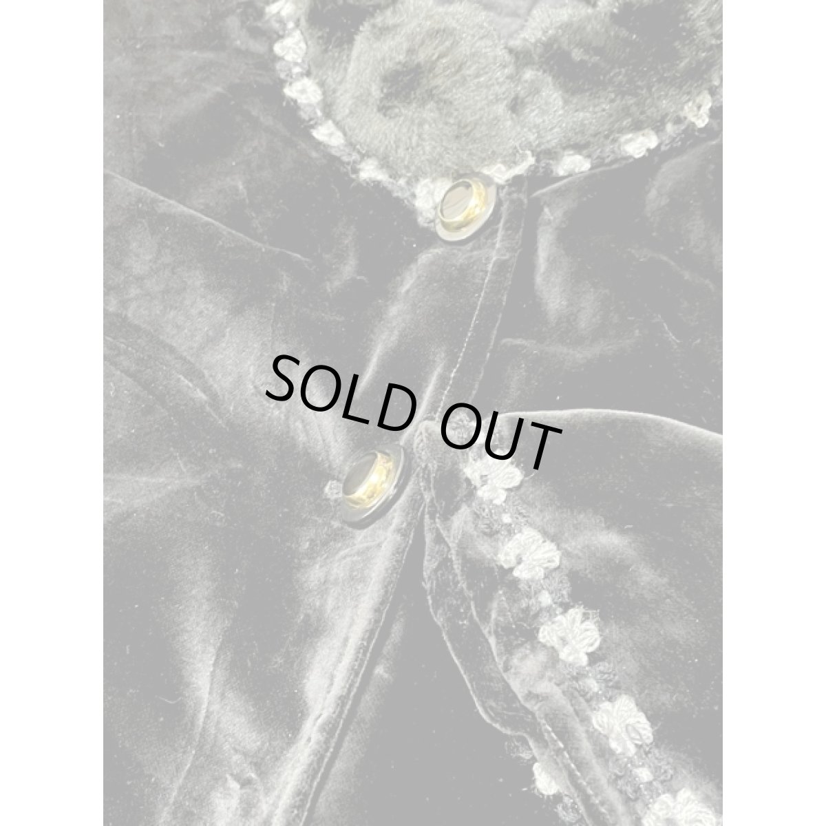 画像9: ベロア 首元ボア お花リボンテープ ブラック 黒  レトロ アメリカ古着 ヴィンテージマント (9)