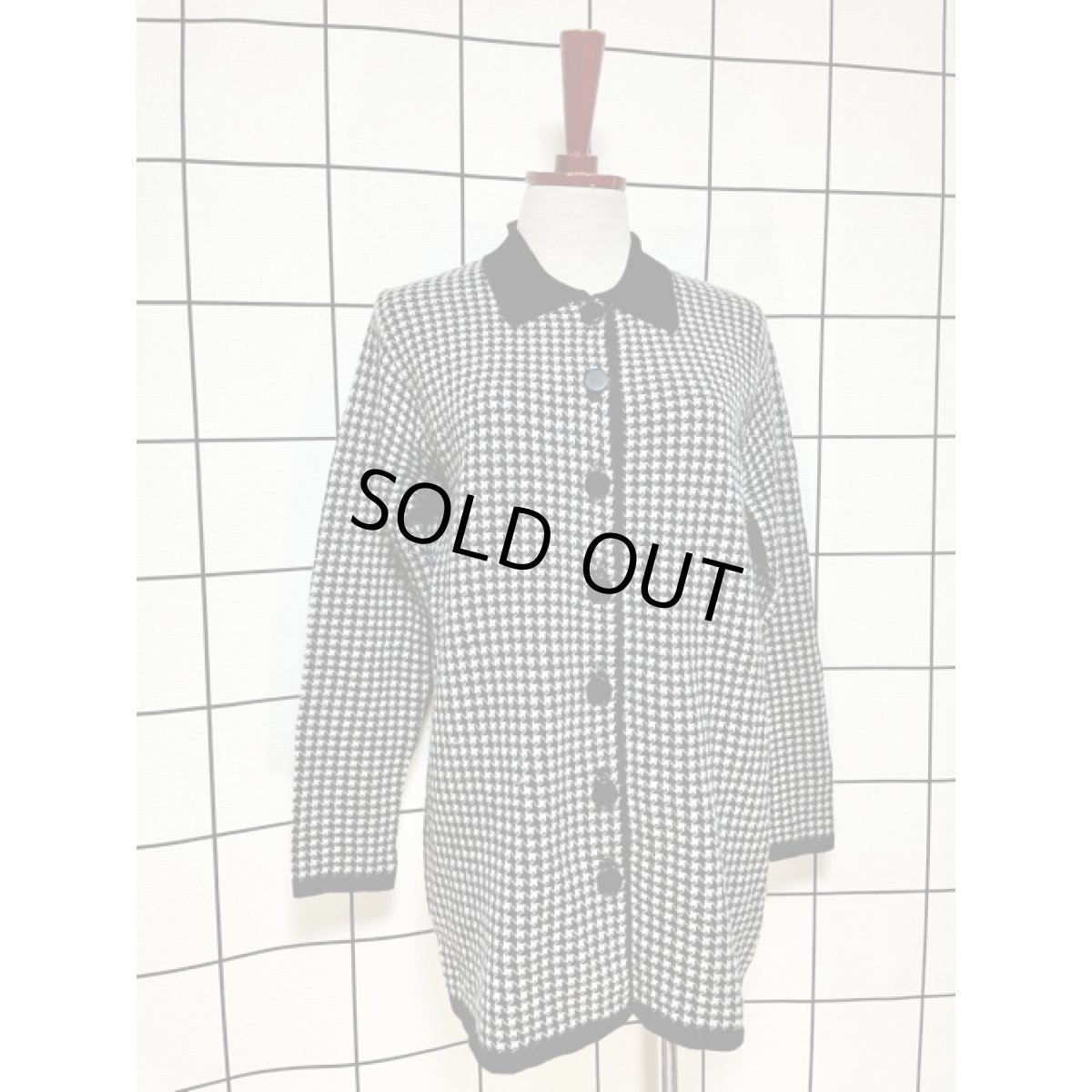 画像3: 千鳥格子模様 モノクロ レトロ アメリカ古着 ニットジャケット (3)
