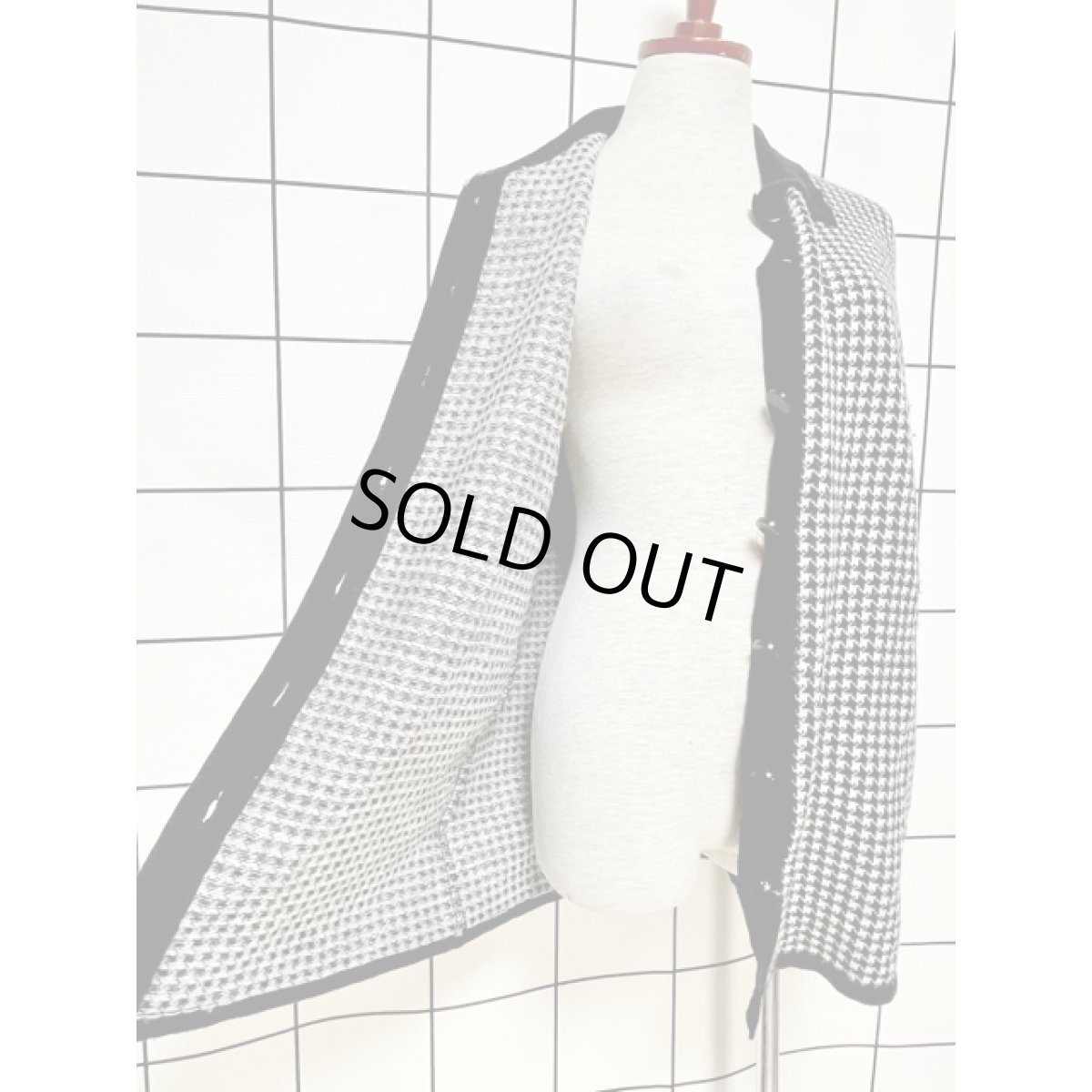 画像8: 千鳥格子模様 モノクロ レトロ アメリカ古着 ニットジャケット (8)