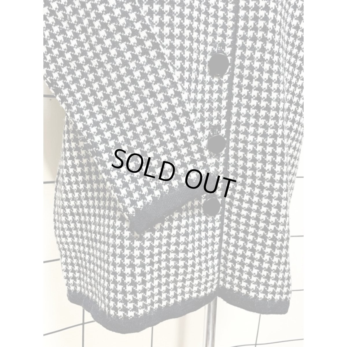 画像7: 千鳥格子模様 モノクロ レトロ アメリカ古着 ニットジャケット (7)