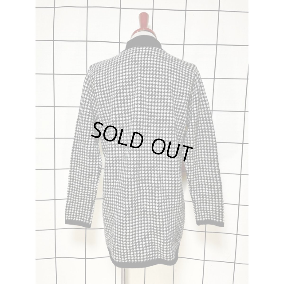 画像2: 千鳥格子模様 モノクロ レトロ アメリカ古着 ニットジャケット (2)