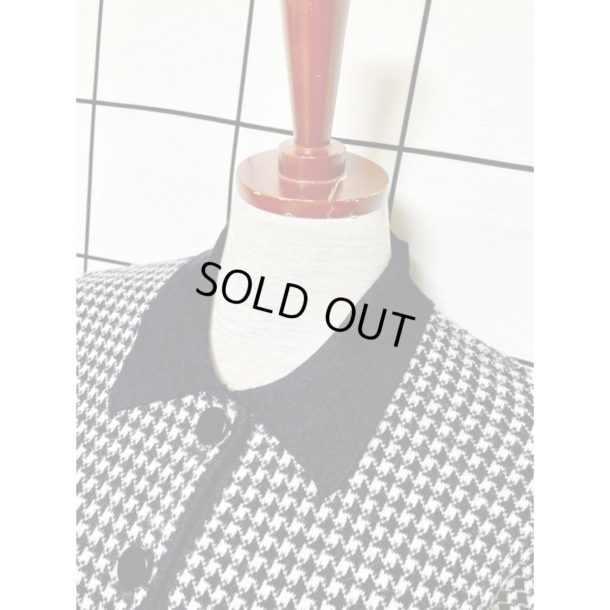 画像4: 千鳥格子模様 モノクロ レトロ アメリカ古着 ニットジャケット (4)