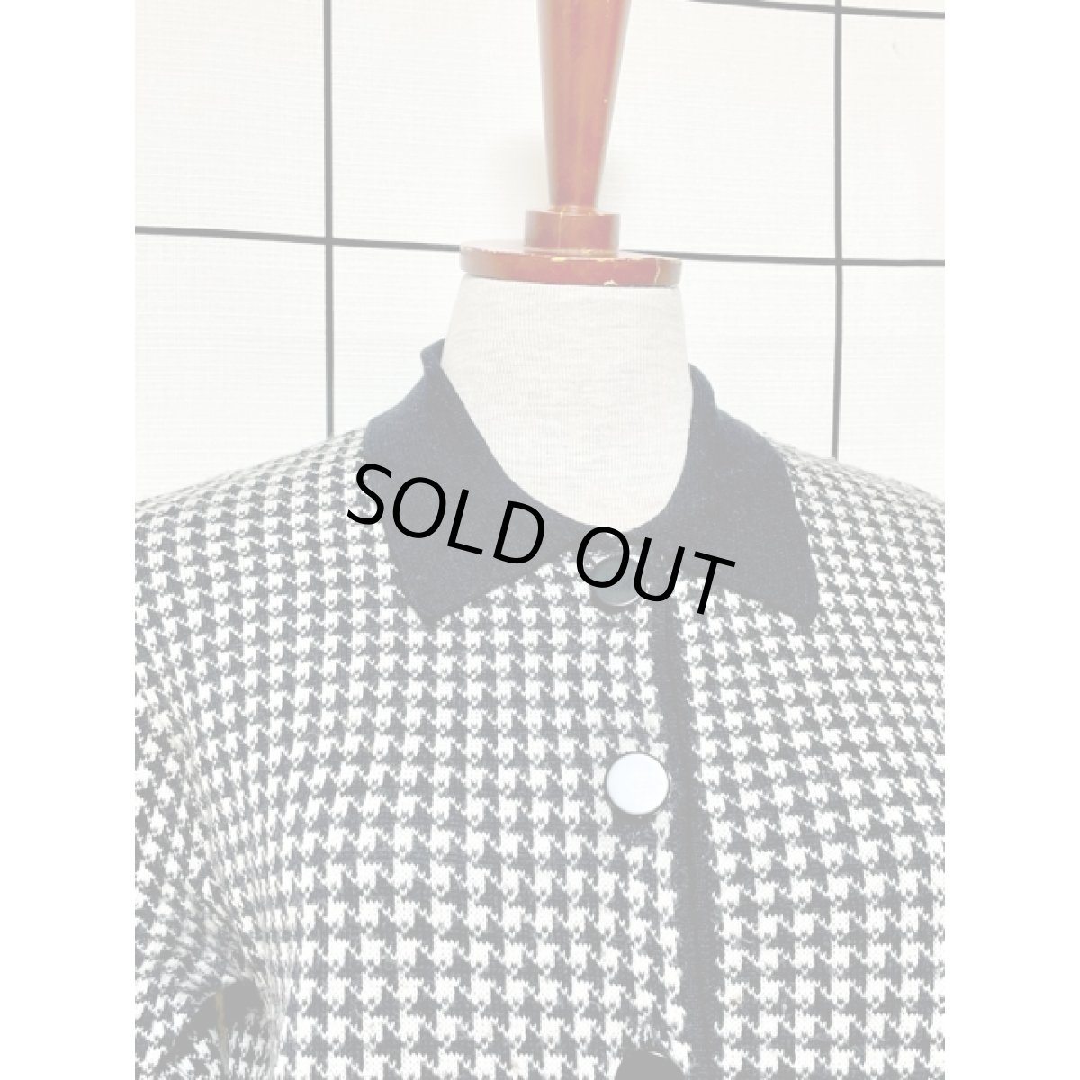 画像5: 千鳥格子模様 モノクロ レトロ アメリカ古着 ニットジャケット (5)