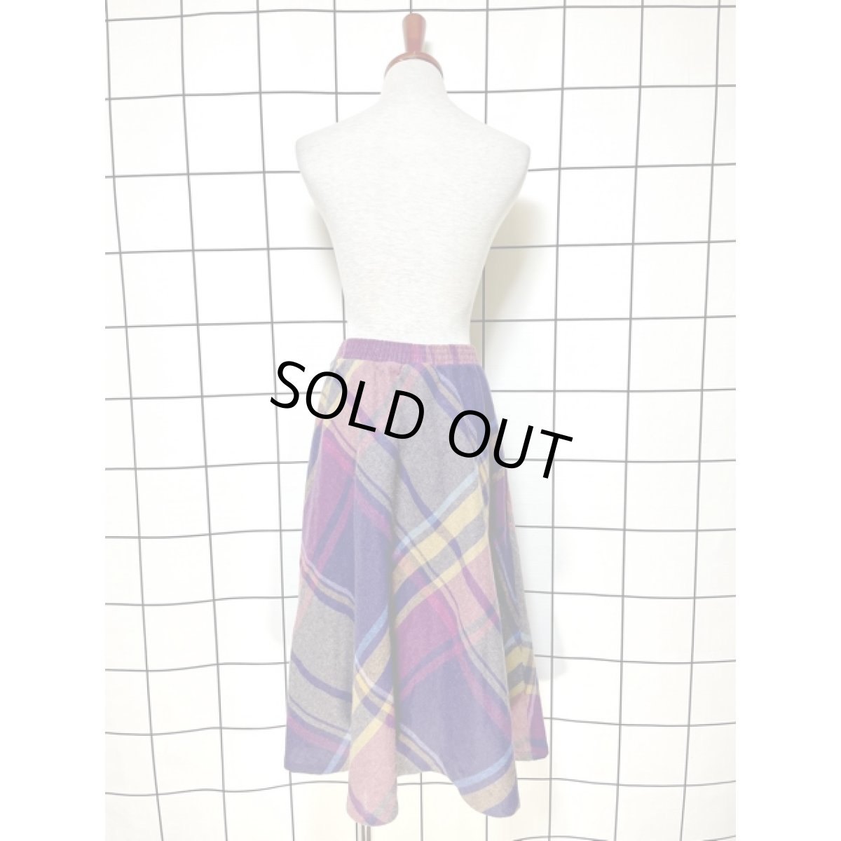 画像5: チェック柄 ウエストゴム レトロ アメリカ古着 ヴィンテージスカート (5)