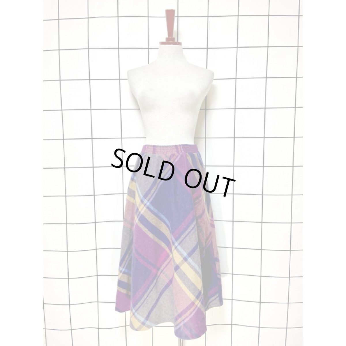 画像4: チェック柄 ウエストゴム レトロ アメリカ古着 ヴィンテージスカート (4)