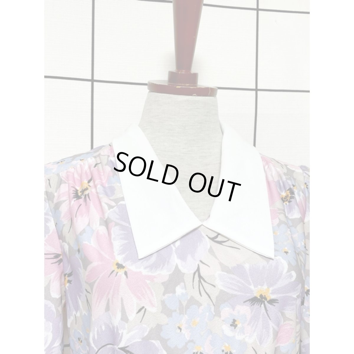 画像5: 花柄 襟切り替え UNIONMADE ウエストゴム レトロ 長袖 アメリカ古着 ヴィンテージワンピース (5)