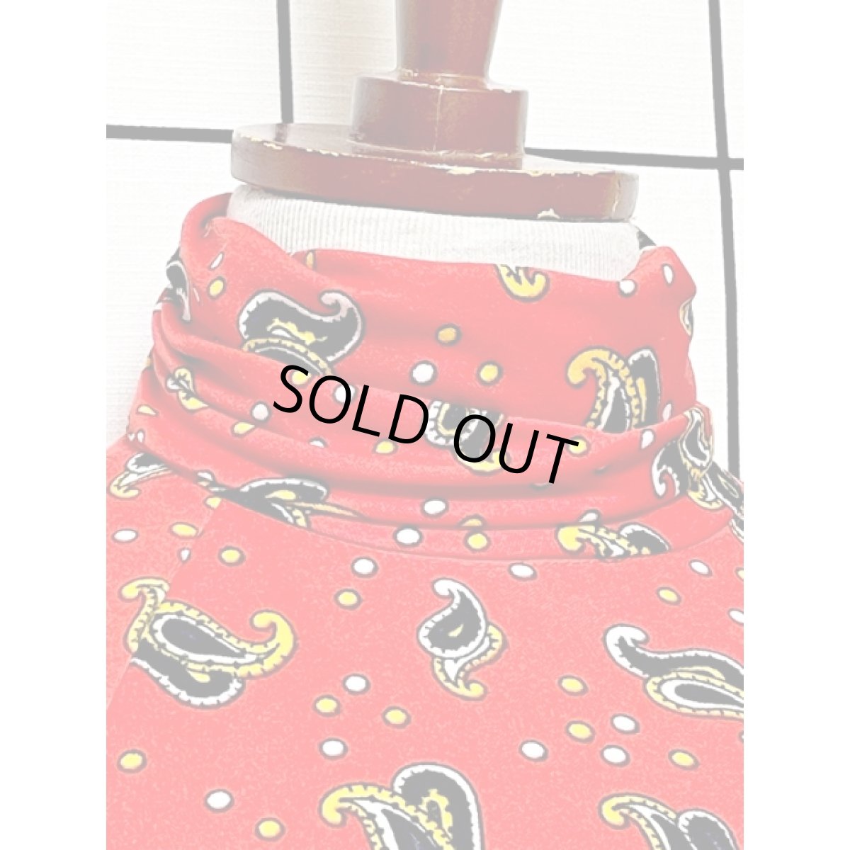 画像7: ドット ペイズリーモチーフ タートルネック レッド ウエストゴム レトロ 長袖 アメリカ古着 ヴィンテージワンピース (7)